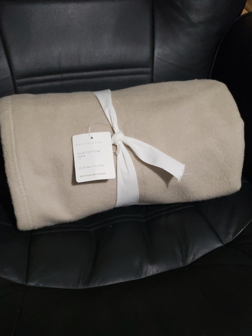 Pottery Barn Silk Cotton Throw Blanket in Beige/Tan